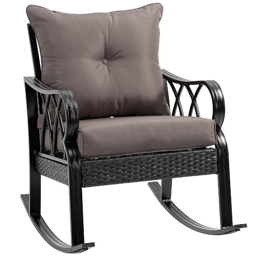 Outsunny Rattan Wicker Rocking Chair Padded Cushions Aluminum Frame Armrest for Garden Patio and Backyard Grey Image
