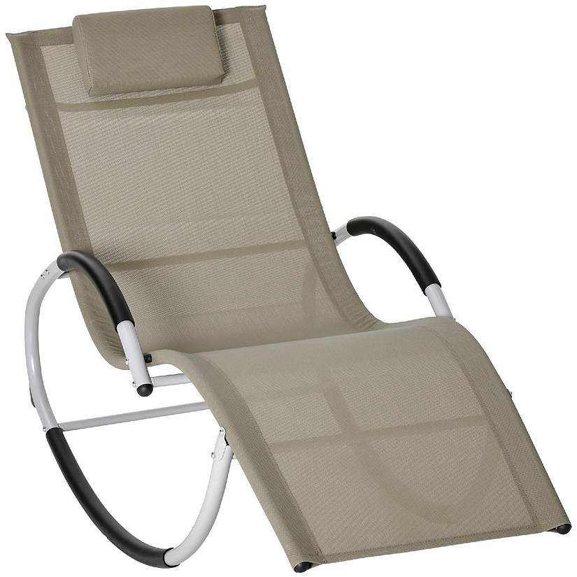 Outsunny Rocking Chair Patio Chaise Garden Sun Lounger Outdoor Reclining Rocker Lounge Chair Pillow for Lawn Patio or Pool Beige Image