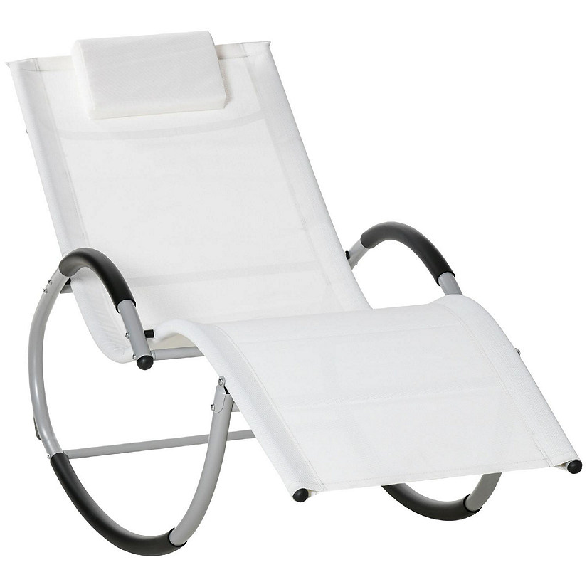 Outsunny Rocking Chair Patio Chaise Garden Sun Lounger Outdoor Reclining Rocker Lounge Chair Pillow for Lawn Patio or Pool White Image