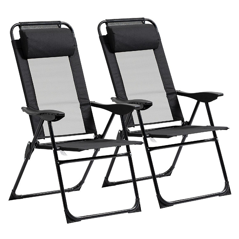 Outsunny Set of 2 Portable Folding Recliner Outdoor Patio Chaise Lounge Chair Adjustable Backrest Black Image