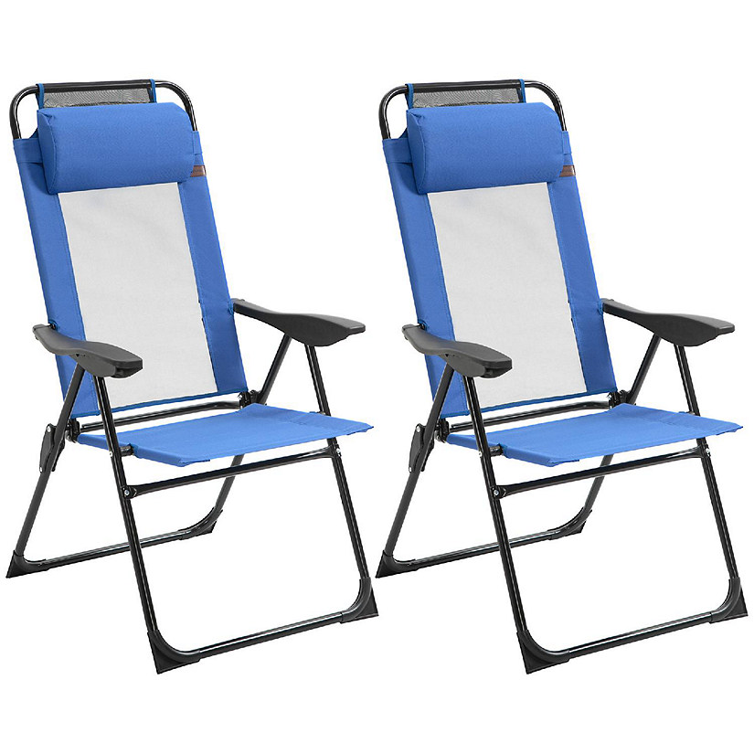 Outsunny Set of 2 Portable Folding Recliner Outdoor Patio Chaise Lounge Chair Adjustable Backrest Blue Image