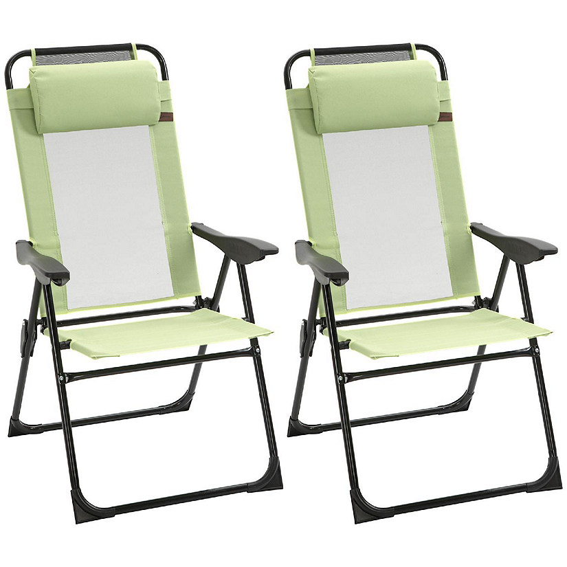 Outsunny Set of 2 Portable Folding Recliner Outdoor Patio Chaise Lounge Chair Adjustable Backrest Green Image