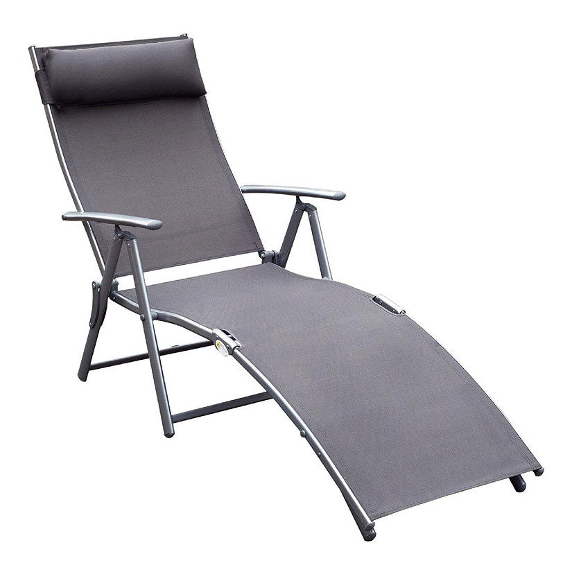 Outsunny Steel Fabric Outdoor Folding Chaise Lounge Chair Recliner With Portable Design And 7 Adjustable Backrest Positions Grey~14218445$NOWA$