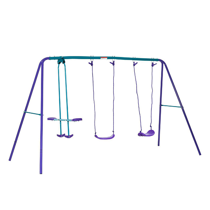 Outsunny Swing Set w/Glider and Two Swings Purple Image