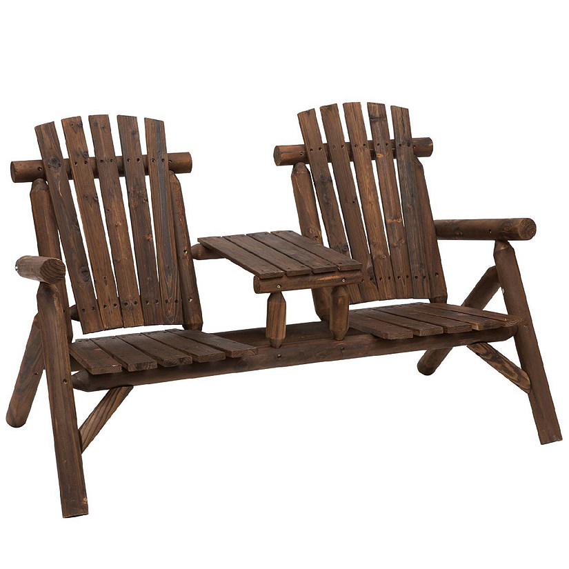 Outsunny Wood Adirondack Patio Chair Bench Center Coffee Table Perfect for Lounging and Relaxing Outdoors Carbonized Image