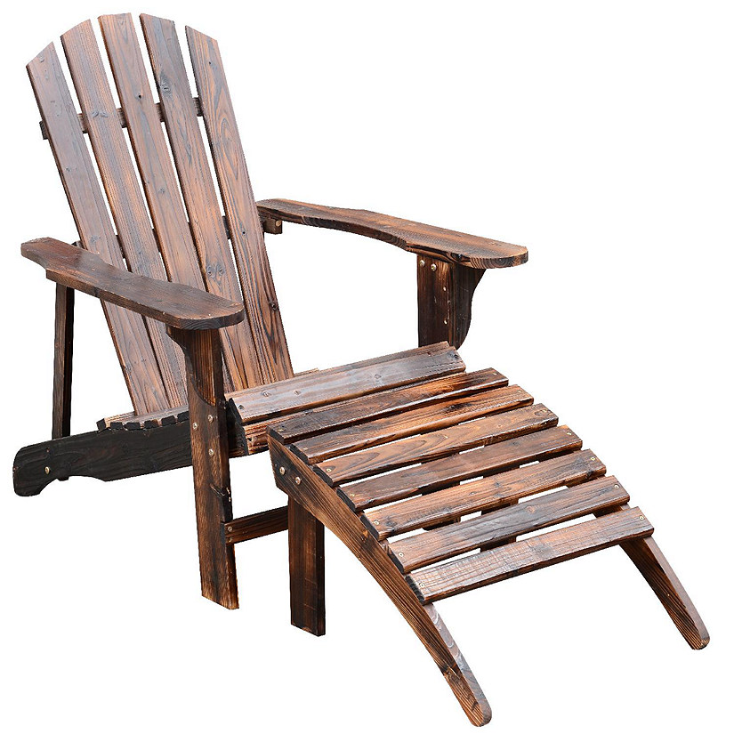 Outsunny Wooden Adirondack Outdoor Patio Lounge Chair w/ Ottoman  Rustic Brown Image