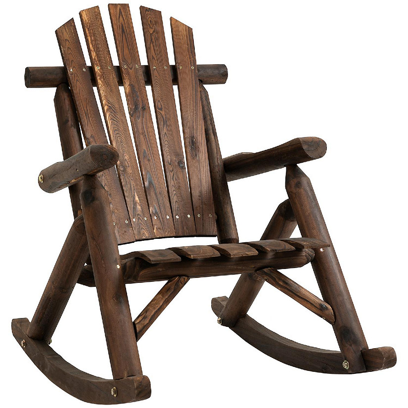 Outsunny Wooden Adirondack Rocking Chair Outdoor Rustic Log Rocker Slatted Design for Patio Black Image