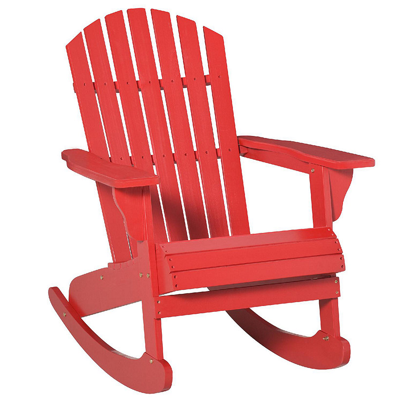 Outsunny Wooden Adirondack Rocking Chair Slatted Wooden Design Fanned Back and Classic Rustic Style Red Image