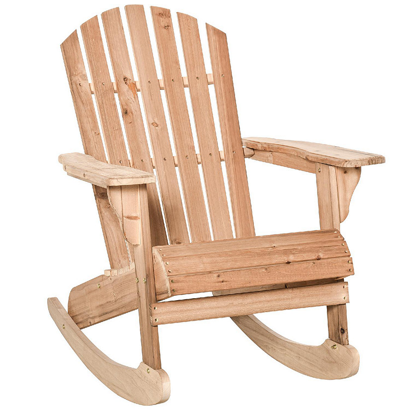 Outsunny Wooden Adirondack Rocking Chair Slatted Wooden Design Fanned Back and Classic Rustic Style Teak Image