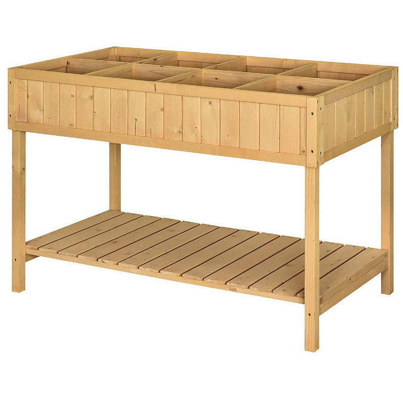 Outsunny Wooden Raised Garden Bed 8 Slots Elevated Planter Box Stand Image