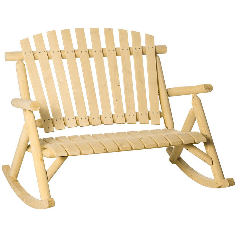 Outsunny Wooden Rocking Chair Indoor Outdoor Porch Rocker Slatted Design High Back for Backyard Garden Natural Image