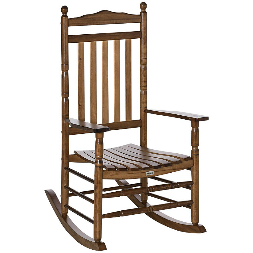 Outsunny Wooden Rocking chair Traditional Porch Rocker for Outdoor Indoor Use Natural Image