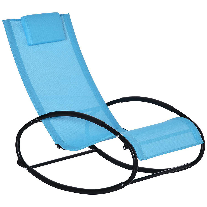 Outsunny Zero Gravity Patio Rocking Chair Outdoor Lounger Pillow for Backyard Living Room and Poolside Light Blue Image