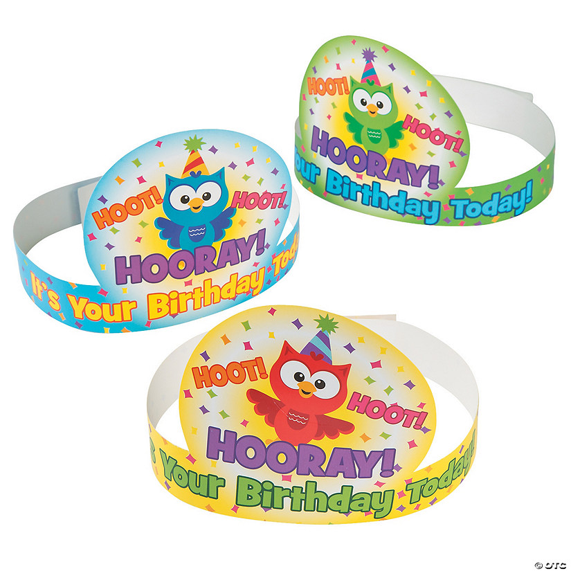 Owl Birthday Crowns - 12 Pc. Image