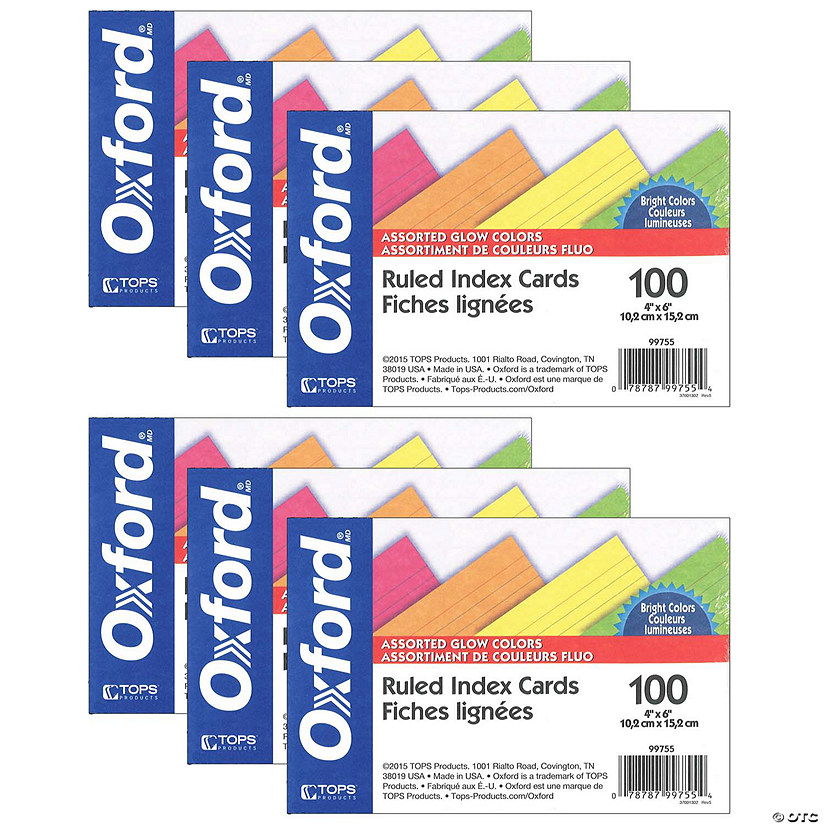 Oxford Glow Index Cards, 4" x 6", 100 Per Pack, 6 Packs Image