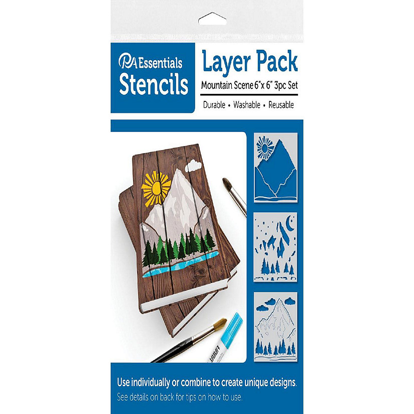 PA Ess Stencil 6x6 3pc Layer Pack Mountain Scene Image