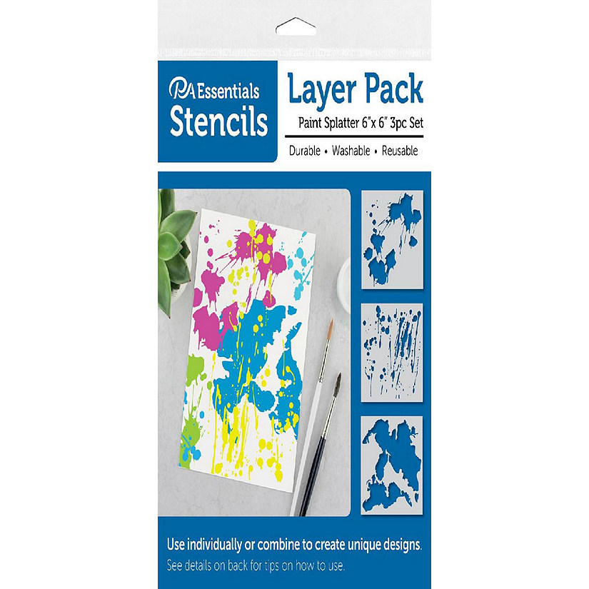PA Ess Stencil 6x6 3pc Layer Pack Paint Splatter Image