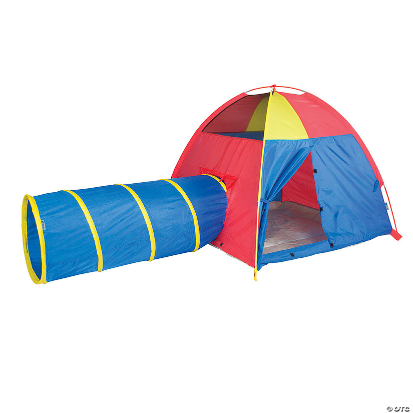 Pacific Play Tents Hide Me Tent and Tunnel Combo - Blue / Red / Yellow Image