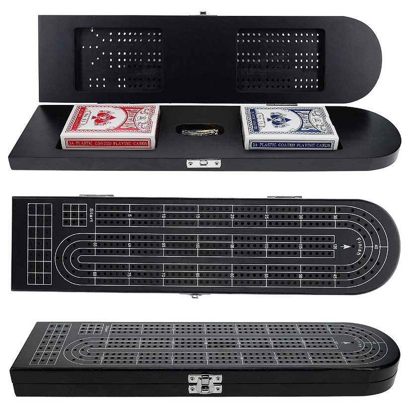 Pacific Shore Games Wooden Cribbage Board Game Set, Continuous 3 Track Image