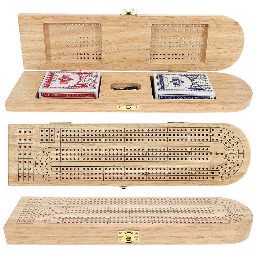 Pacific Shore Games Wooden Cribbage Board Game Set, Continuous 3 Track Image