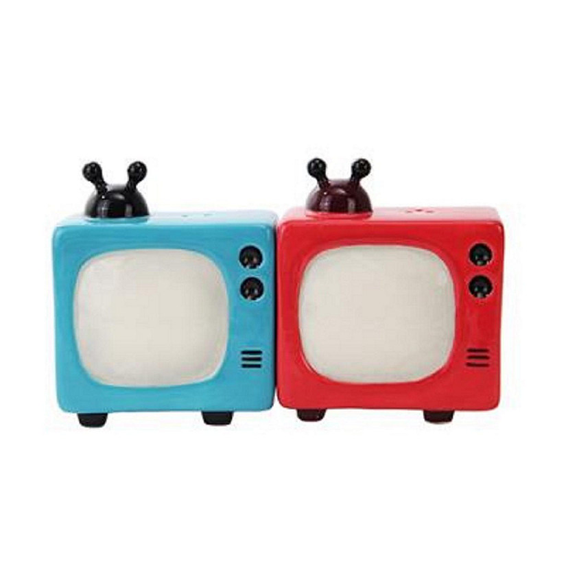 Pacific Trading Red and Blue Retro Television Ceramic Salt and Pepper Shaker Set Image