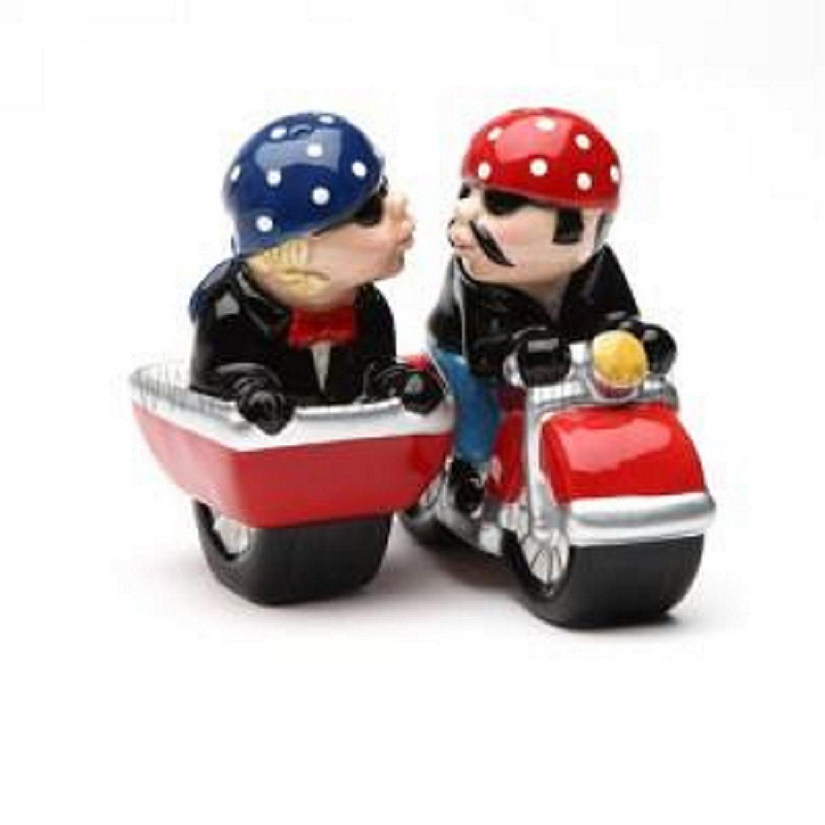 Pacific Trading Red Motorcycle with Sidecar Salt and Pepper Shaker Set 3.5 Inch Image