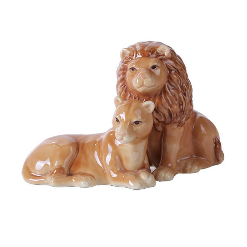 Pacific Trading Sitting Lions Ceramic Salt and Pepper Shaker Set 4.75 Inch Image