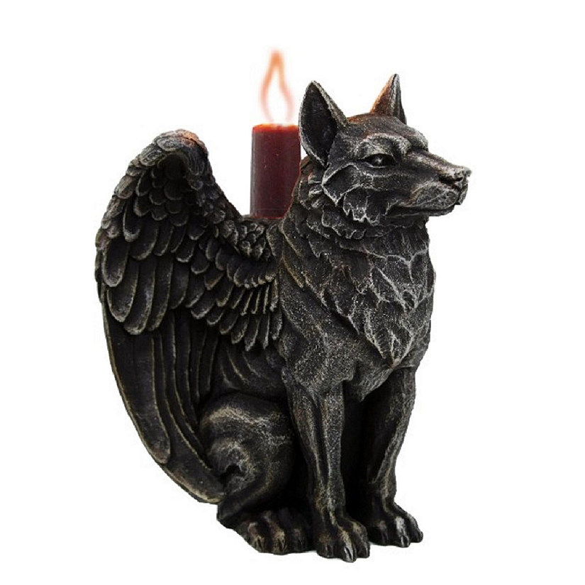 Pacific Trading Wolf Gargoyle Candle Holder 6.5 Inch Black Image