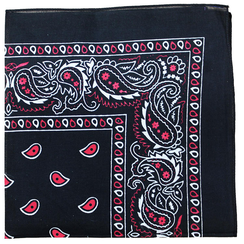 Pack of 4 X-Large Paisley Cotton Printed Bandana - 27 x 27 inches (Black and Red) Image