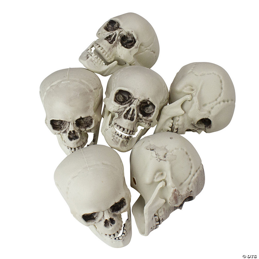 Pack of 6 Skull Head Halloween Decorations 3.5" Image