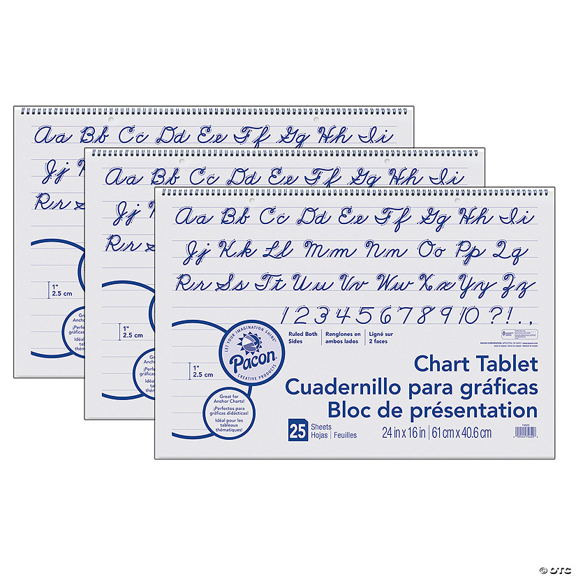 Pacon Chart Tablet, Cursive Cover, 1" Ruled, 24" x 16", 25 Sheets Per Tablet, 3 Tablets Image