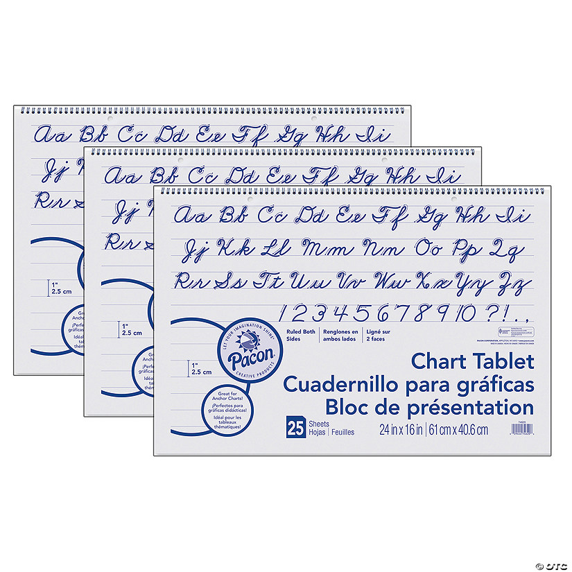 Pacon Chart Tablet, Cursive Cover, 1" Ruled, 24" x 16", 25 Sheets Per