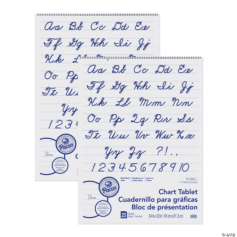 Pacon Chart Tablet, Cursive Cover, 1" Ruled, 24" x 32", 25 Sheets, 2 Tablets Image