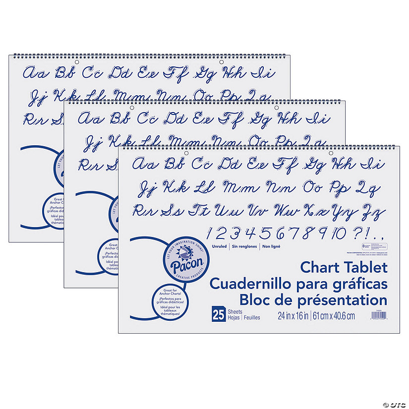 Pacon Chart Tablet, Cursive Cover, Unruled 24" x 16", 25 Sheets, 3 Tablets Image