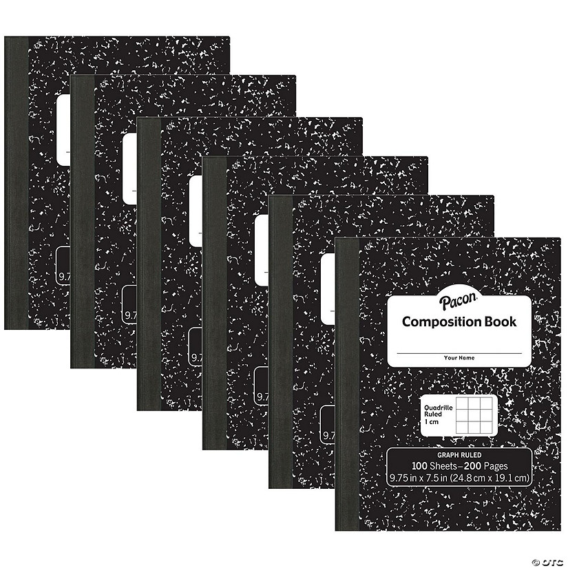 Pacon Composition Book, Black Marble, 1 cm Quadrille Ruled 9-3/4" x 7-1/2", 100 Sheets, Pack of 6 Image