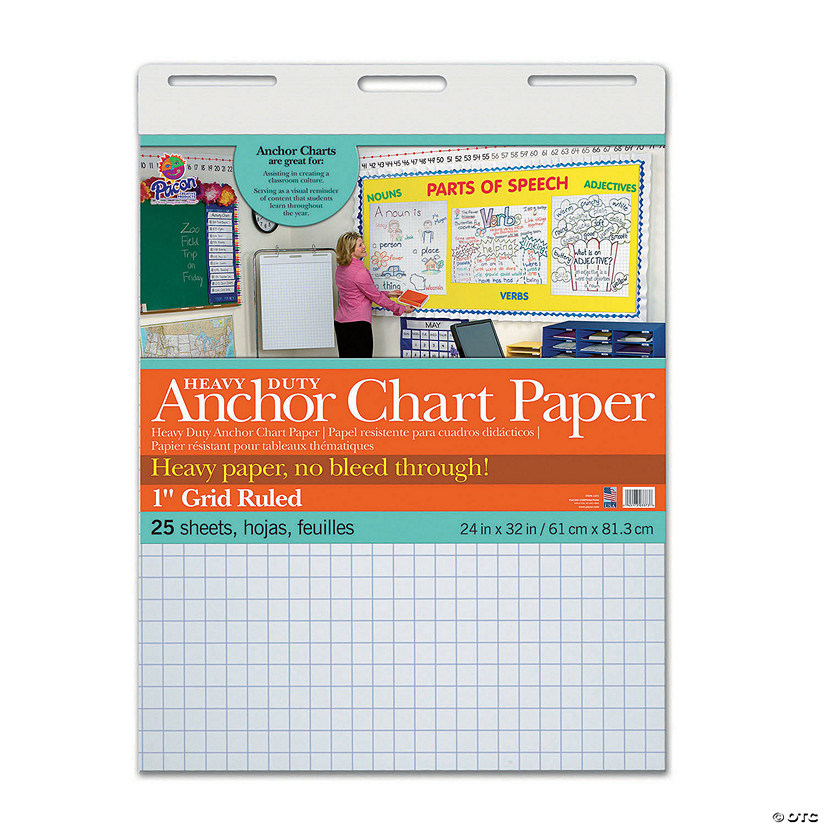 Pacon Heavy Duty Anchor Chart Paper, Non-Adhesive, White, 1" Grid Ruled 24" x 32", 25 Sheets Image