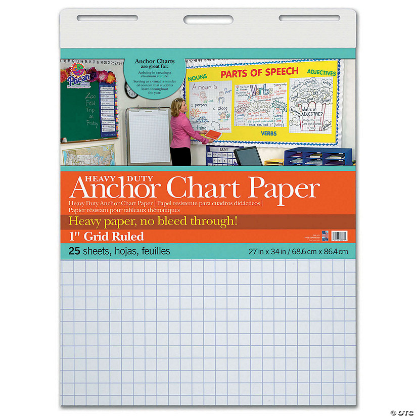Pacon Heavy Duty Anchor Chart Paper, Non-Adhesive, White, 1" Grid Ruled 27" x 34", 25 Sheets Image
