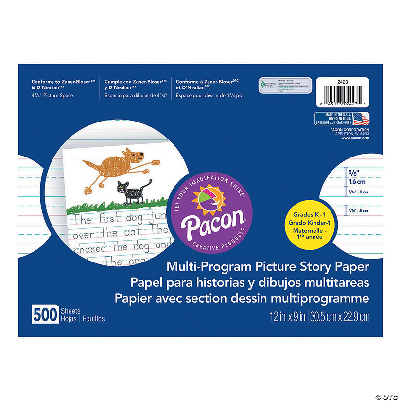 Pacon Multi-Program Picture Story Paper - 5/8" Ruled, White, 12" x 9", 500 Sheets Image