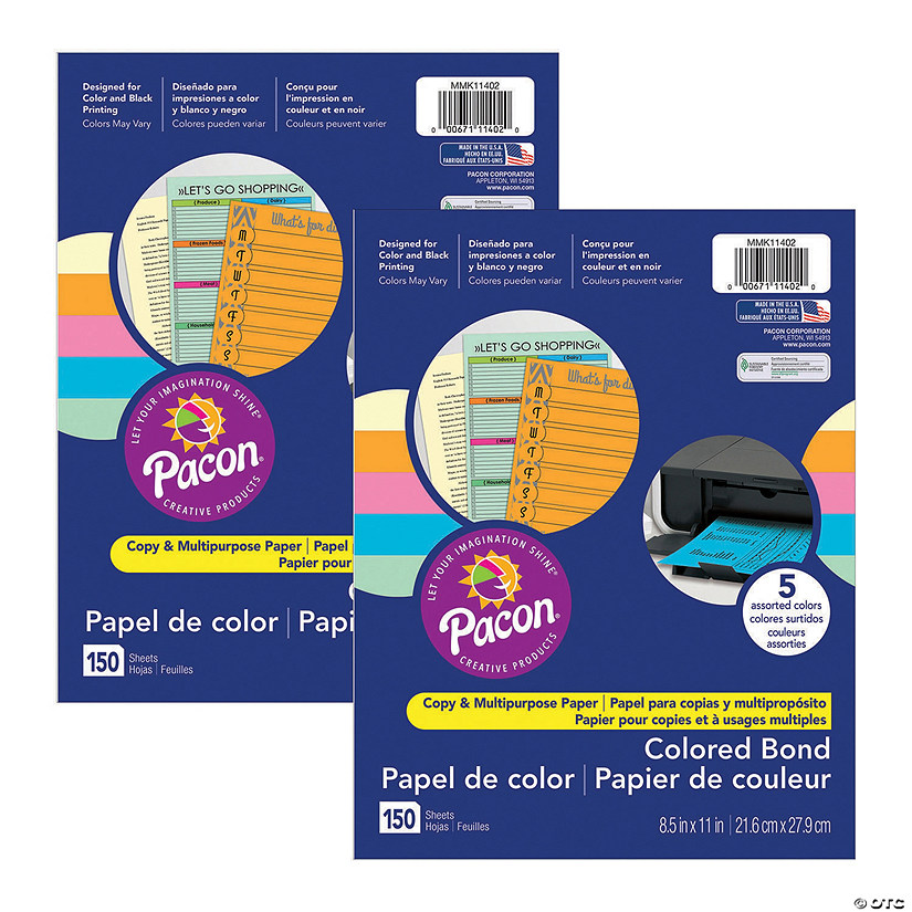 Pacon® MultiPurpose Paper, 5 Assorted Colors, 81/2" x 11", 150 Sheets