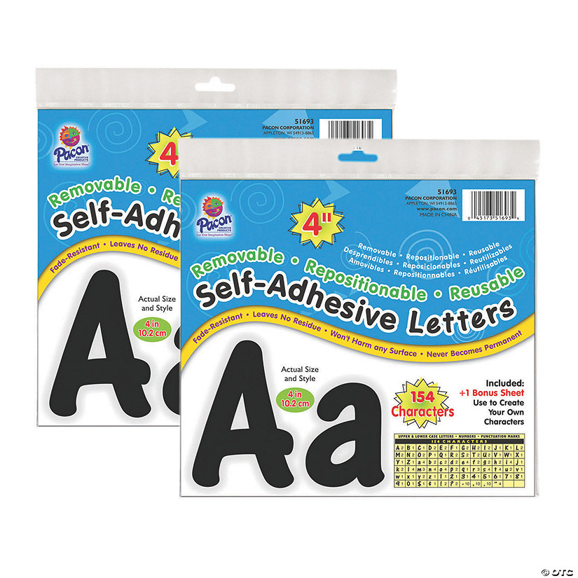 Pacon® SelfAdhesive Letters, Black, Cheery Font, 4", 154 Per Pack, 2 Packs