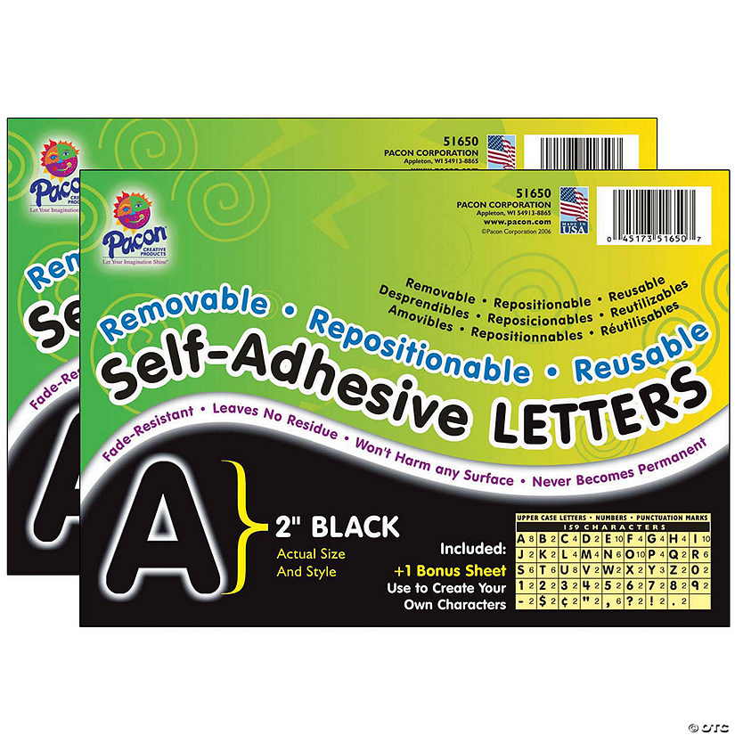 Pacon Self-Adhesive Letters, Black, Puffy Font, 2", 159 Characters Per Pack, 2 Packs Image