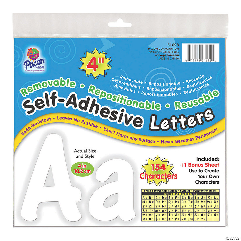 Pacon Self-Adhesive Letters, White, 4" Image