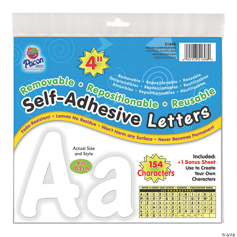 Pacon SelfAdhesive Letters, White, 4" Oriental Trading