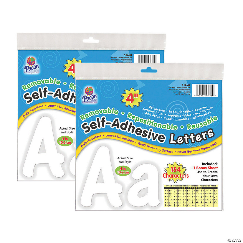Pacon® SelfAdhesive Letters, White, Cheery Font, 4", 154 Per Pack, 2