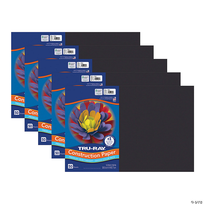 Pacon TruRay Construction Paper, Black, 12" x 18", 50 Sheets Per Pack