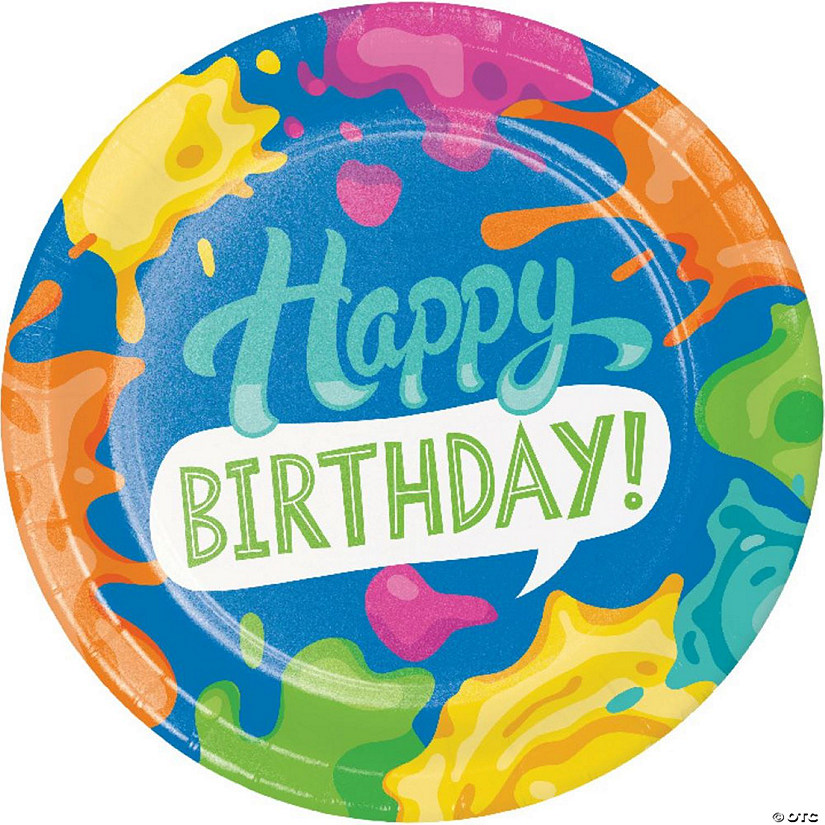 Paint Splatter "Happy Birthday" Dinner Plates, 24 ct Oriental Trading