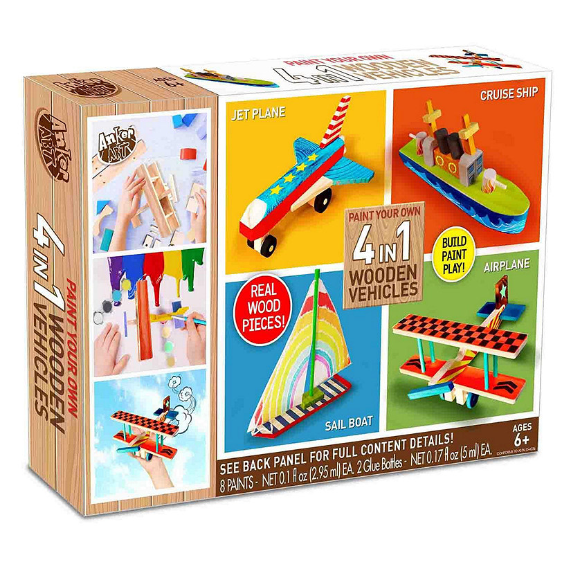 Paint Your Own 4 in 1 Wooden Vehicles Craft Kit  Makes 4 Vehicles Image