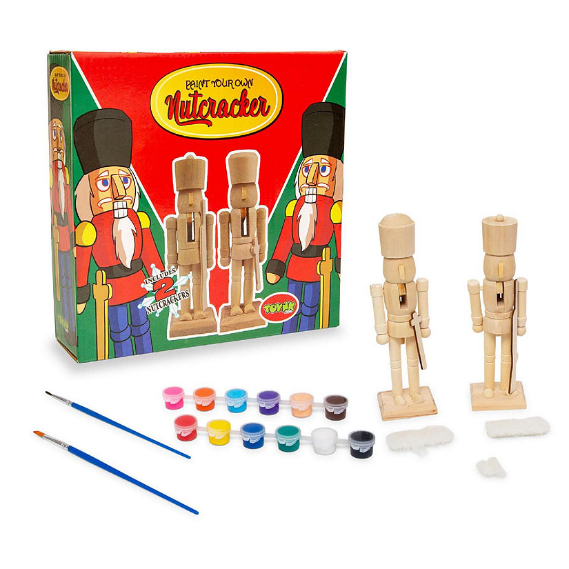 Paint Your Own 7-Inch Wooden Nutcracker Figure Craft Kit  Set of 2 Image