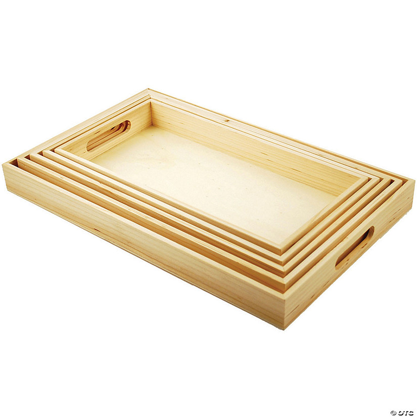 Paintable Wooden Trays with Handles - 5/Pkg, 6.625" x 13" to 10.25" x 16.125" Image