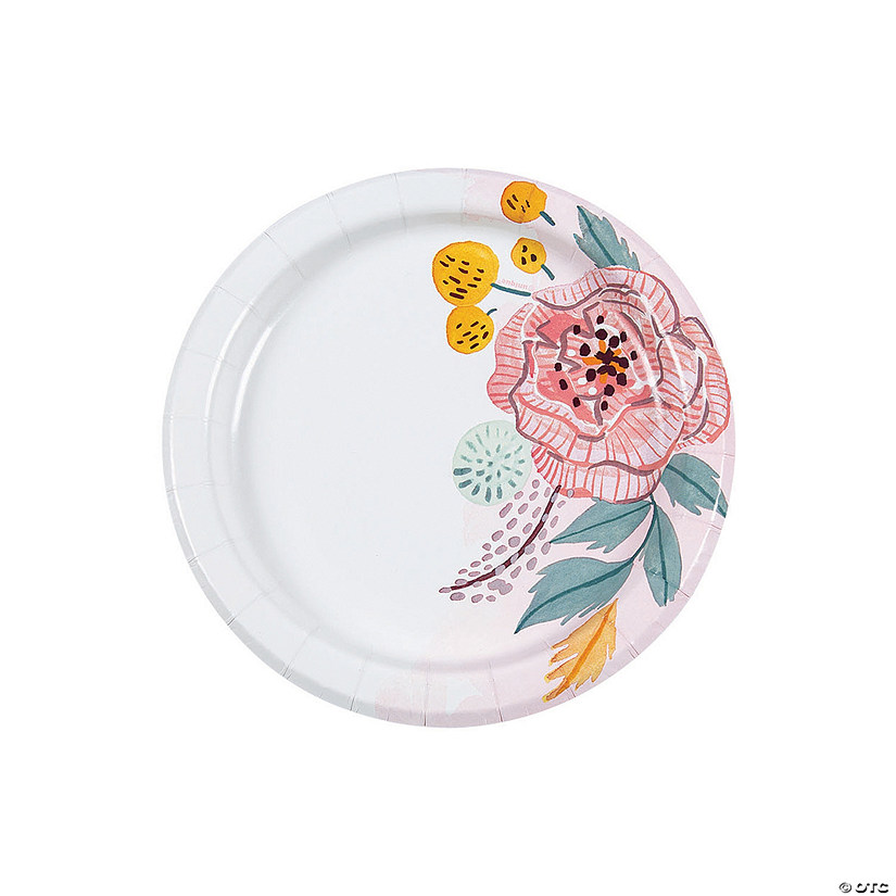 Painted Floral Paper Dessert Plates - 8 Ct. Image
